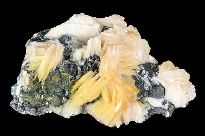 Cerussite Crystals with Bladed Barite on Galena - Morocco #100775